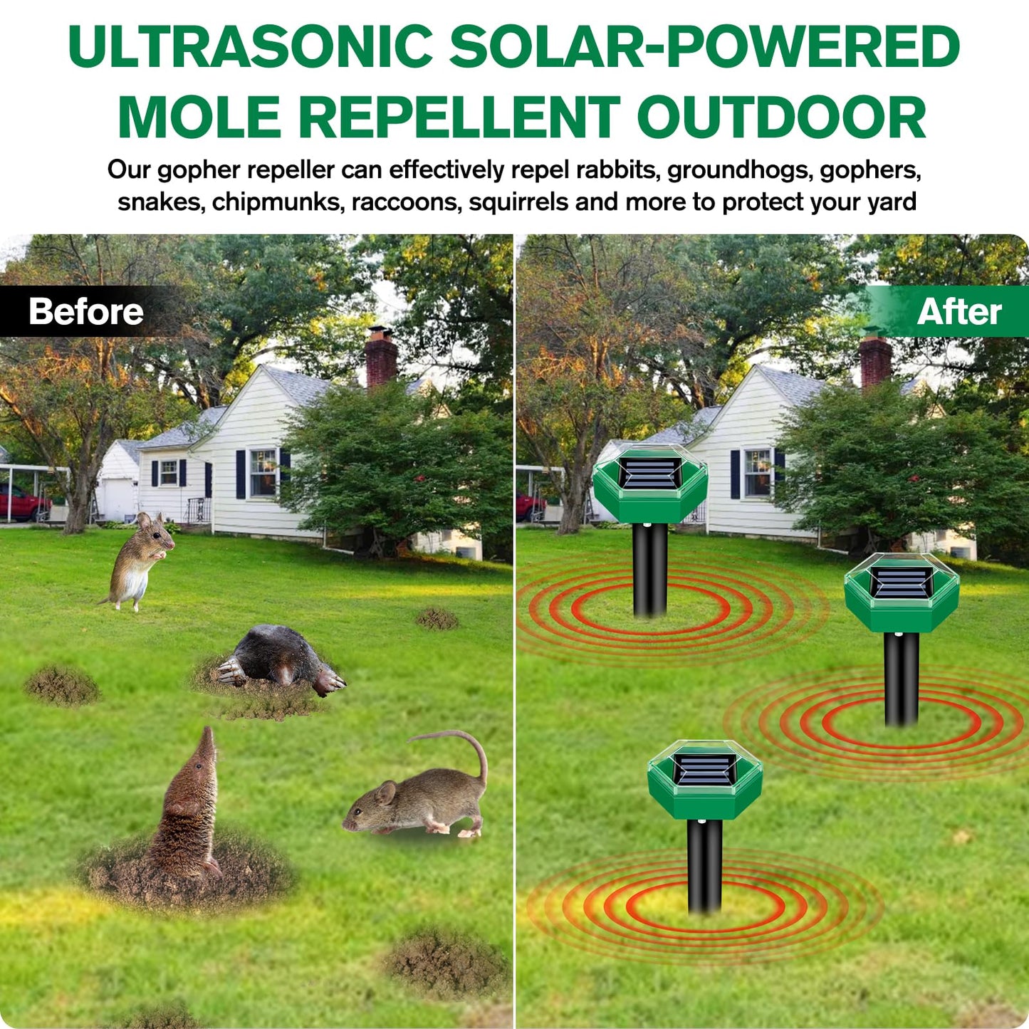 Ultrasonic Mole Repellent 4-Pack – Solar Powered Underground Pest Deterrent
