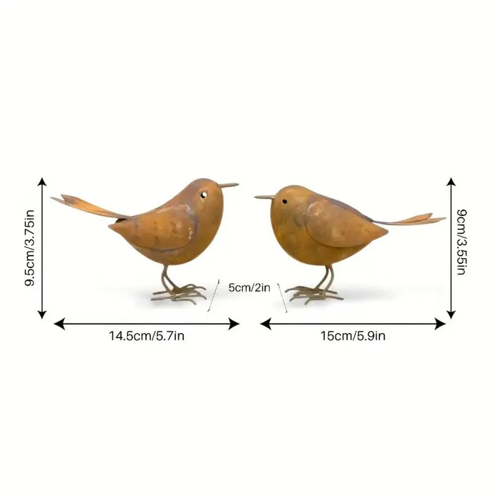Retro Metal Bird Garden Sculptures — Set of 2 Rustic Iron Ornaments