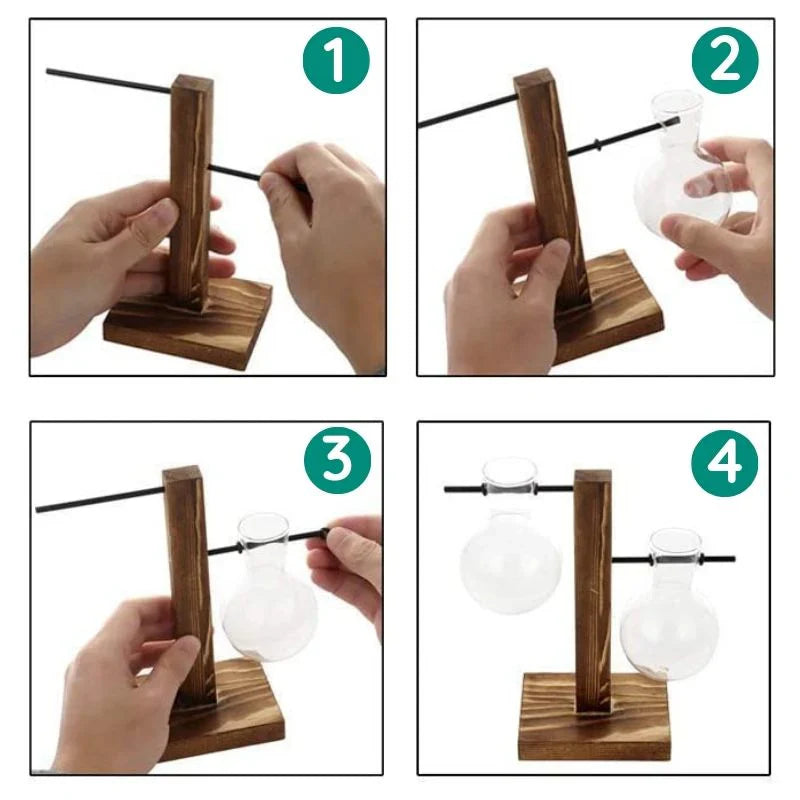 Wooden Frame Hydroponic Plant Vase – Indoor Propagation Planter for Cuttings