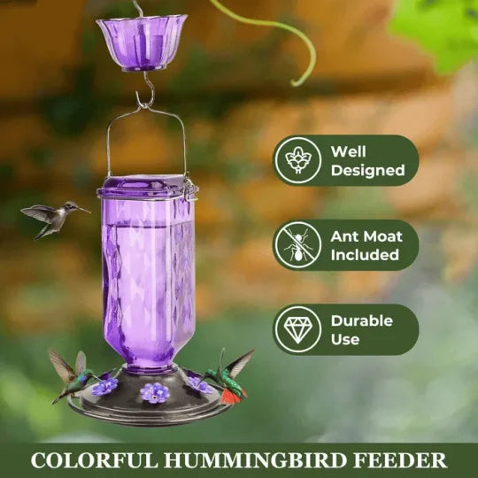 24oz Leak-Proof Glass Hummingbird Feeder – Outdoor Wild Bird Feeding Station