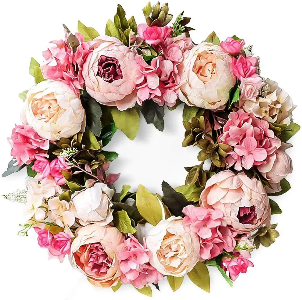 Peony Round Wreath – Artificial Floral Door Wreath for Home Decoration