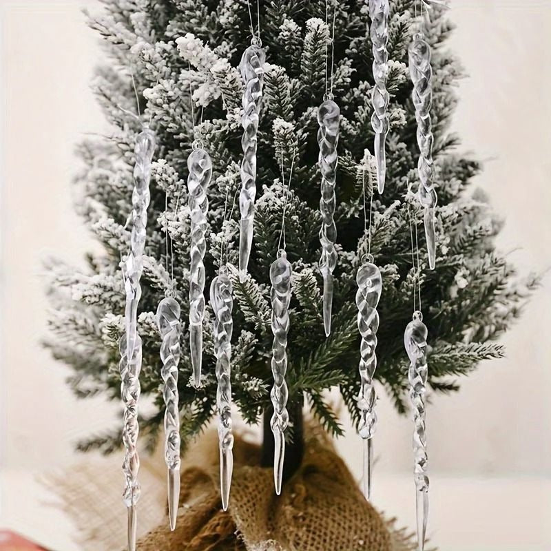 Hanging Icicle Christmas Ornament Set – Glitter Acrylic Holiday Tree Ornaments