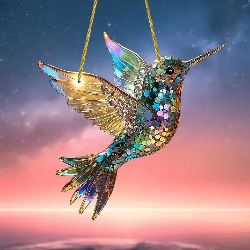Hummingbird Suncatcher Window Hanging – Colorful Glass Bird Decoration