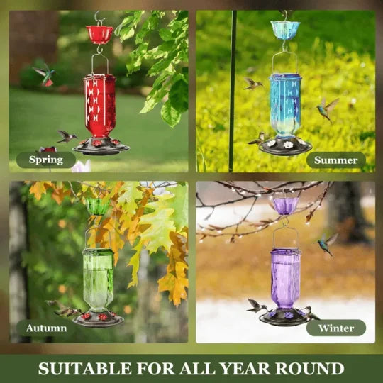 24oz Leak-Proof Glass Hummingbird Feeder – Outdoor Wild Bird Feeding Station