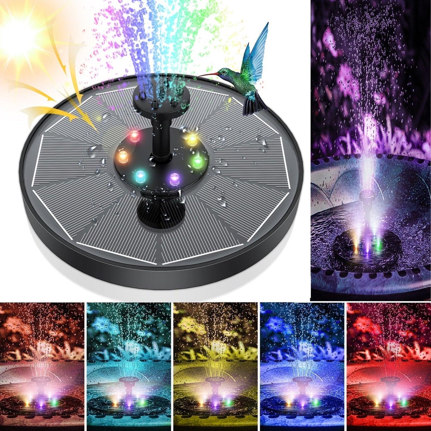 Solar LED Garden Fountain – Floating Solar Energy Water Feature Pond Pump