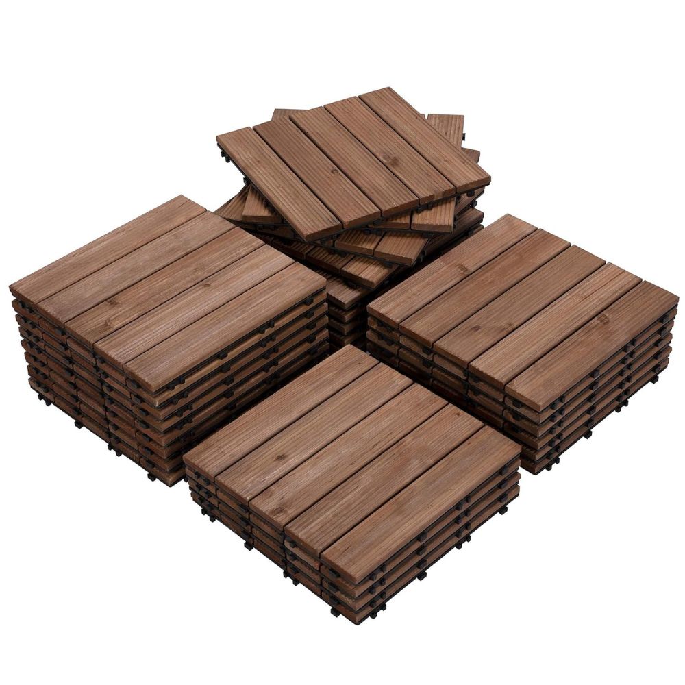 Interlocking Outdoor Wood Deck Tiles 27-Pack – Patio Flooring Garden Tiles