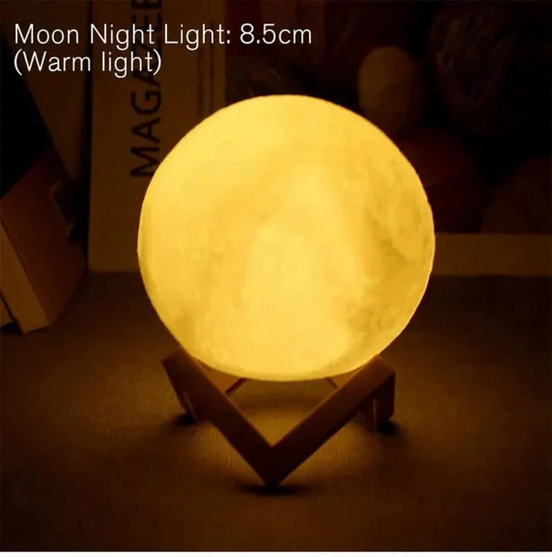 Starry Moon LED Night Lamp – Decorative 3D Moon Galaxy Bedside Table Light