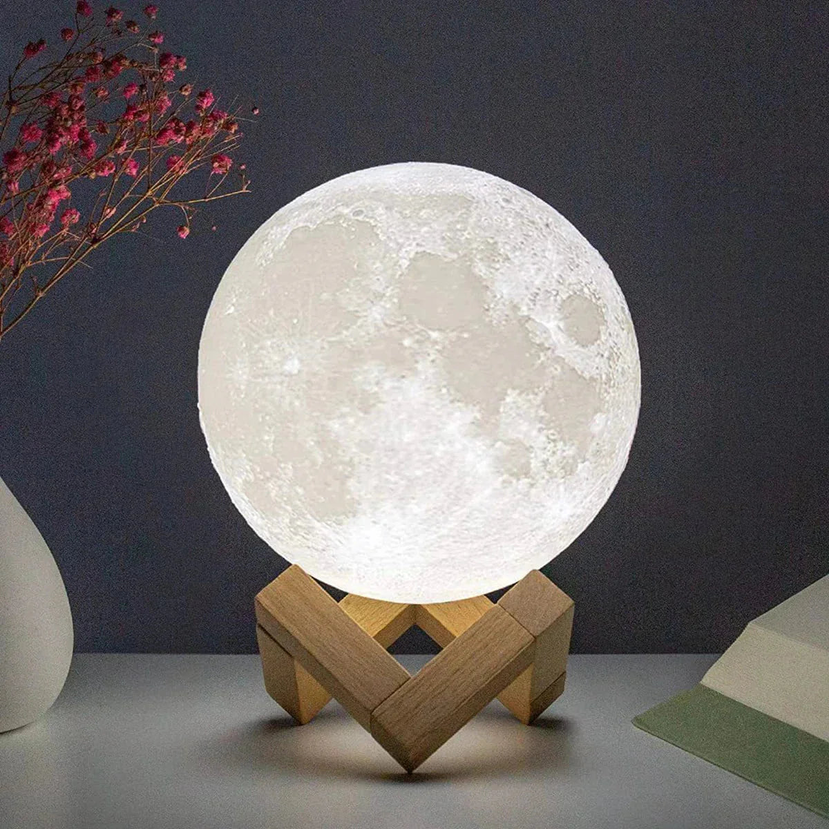 Starry Moon LED Night Lamp – Decorative 3D Moon Galaxy Bedside Table Light