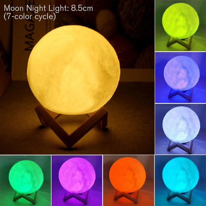 Starry Moon LED Night Lamp – Decorative 3D Moon Galaxy Bedside Table Light