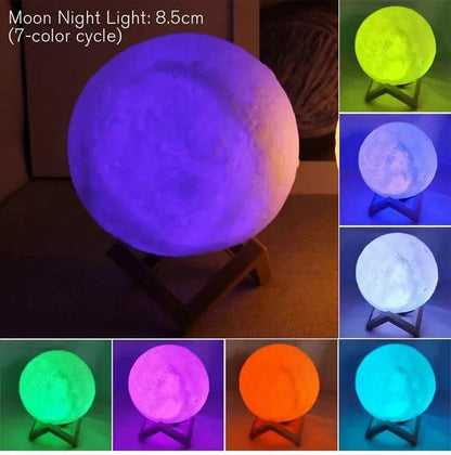 Starry Moon LED Night Lamp – Decorative 3D Moon Galaxy Bedside Table Light