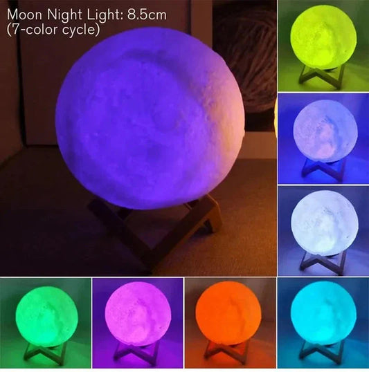 Starry Moon LED Night Lamp – Decorative 3D Moon Galaxy Bedside Table Light