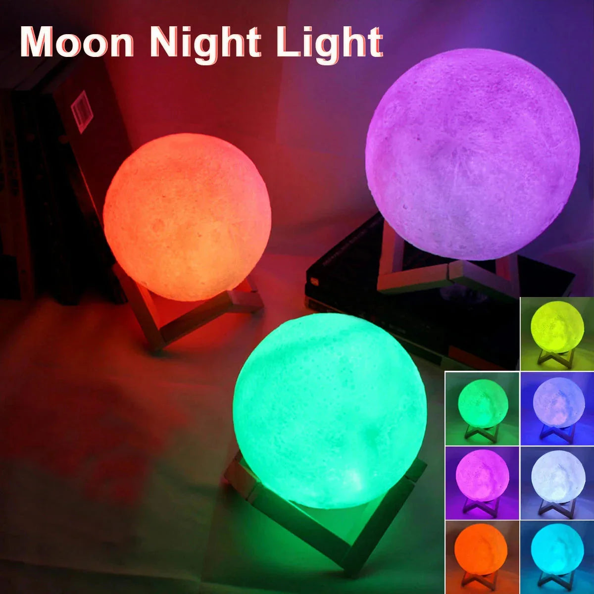 Starry Moon LED Night Lamp – Decorative 3D Moon Galaxy Bedside Table Light