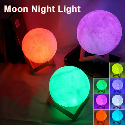 Starry Moon LED Night Lamp – Decorative 3D Moon Galaxy Bedside Table Light