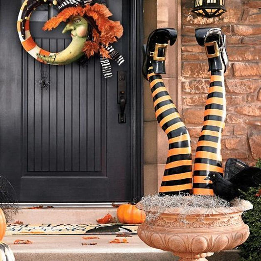 Witch Leg Halloween Yard Stakes – Set of 2 Outdoor Garden Decorations