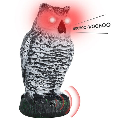 Realistic Owl Decoy Bird Repeller – Rotating Head Outdoor Pest Deterrent