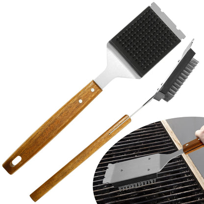 Long Handle BBQ Grill Brush with Scraper – Safe Bristle-Free Barbecue Cleaner