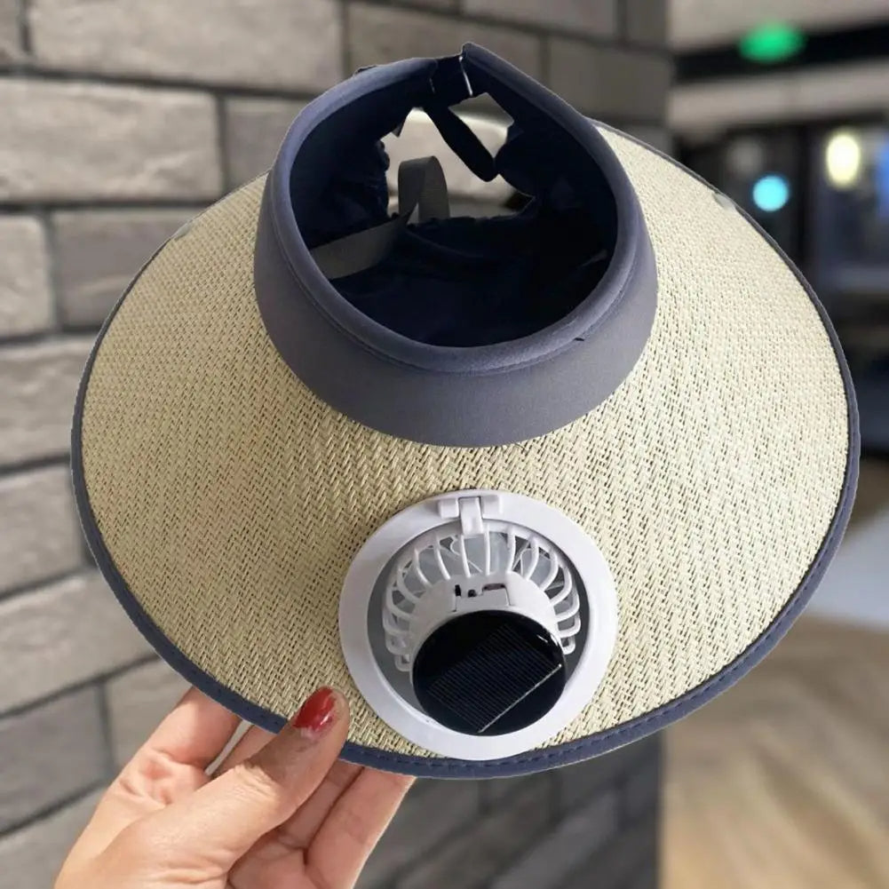 Wide Brim Sun Hat with Solar Powered Fan – Cooling UV Protection Outdoor Hat
