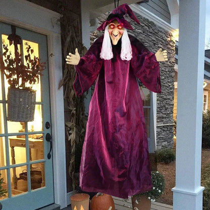 Animated Halloween Witch Decoration – Sound-Activated Glowing Eyes Indoor/Outdoor Decor