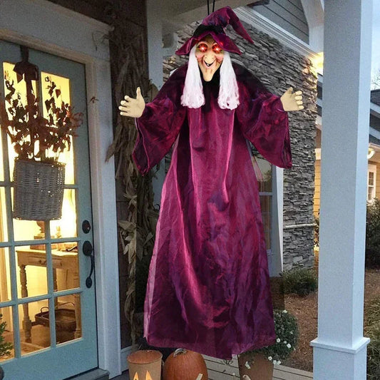 Animated Halloween Witch Decoration – Sound-Activated Glowing Eyes Indoor/Outdoor Decor