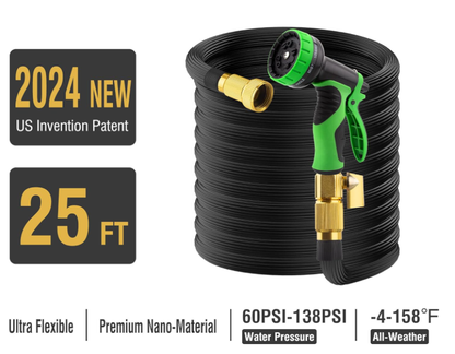 Expandable Garden Hose with 10-Function Spray Nozzle – Flexible No-Kink Water Hose
