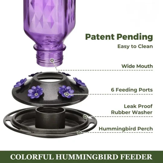 24oz Leak-Proof Glass Hummingbird Feeder – Outdoor Wild Bird Feeding Station