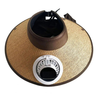 Wide Brim Sun Hat with Solar Powered Fan – Cooling UV Protection Outdoor Hat