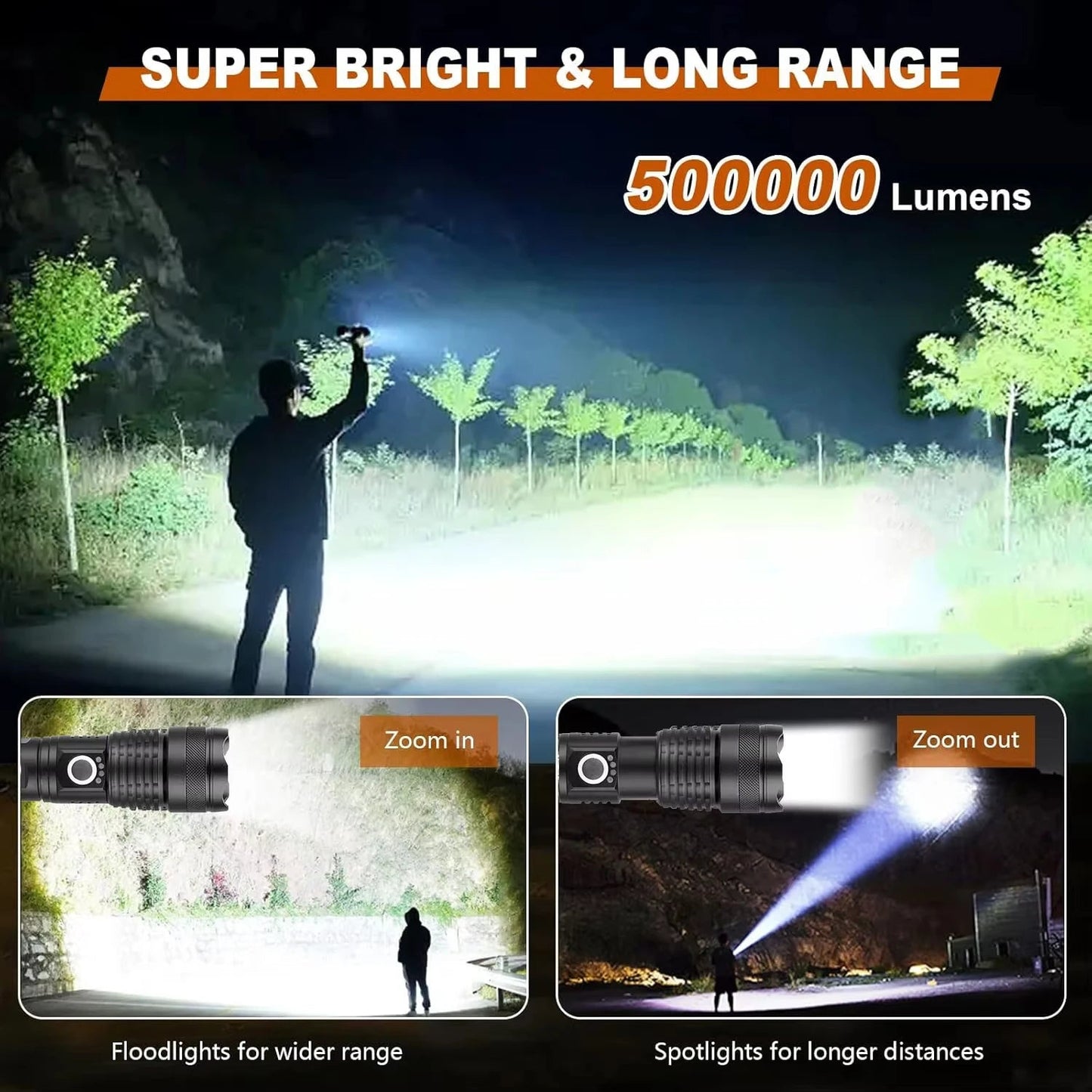 High-Lumen Rechargeable LED Flashlight – Powerful Outdoor Torch Light