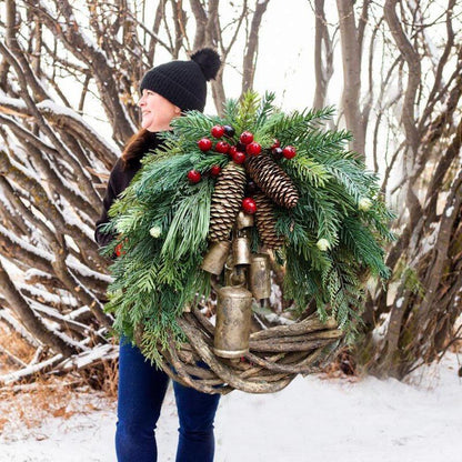 Farmhouse Boho Christmas Wreath – Handcrafted Holiday Door Decoration