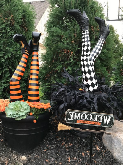 Witch Leg Halloween Yard Stakes – Set of 2 Outdoor Garden Decorations