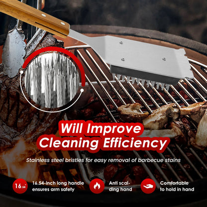 Long Handle BBQ Grill Brush with Scraper – Safe Bristle-Free Barbecue Cleaner
