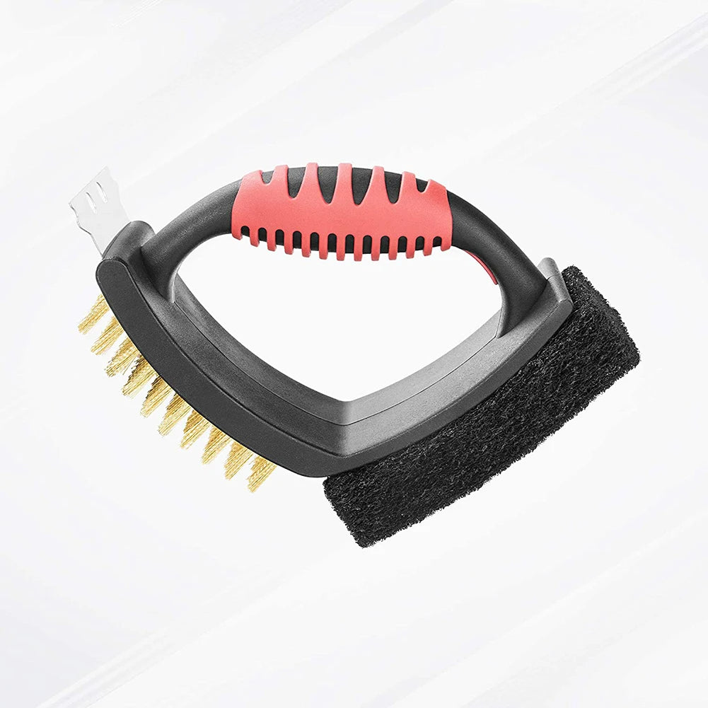3-in-1 Brass Bristle BBQ Grill Brush with Scraper – Safe Professional Grill Cleaner