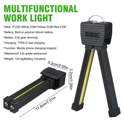 Rechargeable COB LED Work Light – Portable Foldable Job Site Inspection Light
