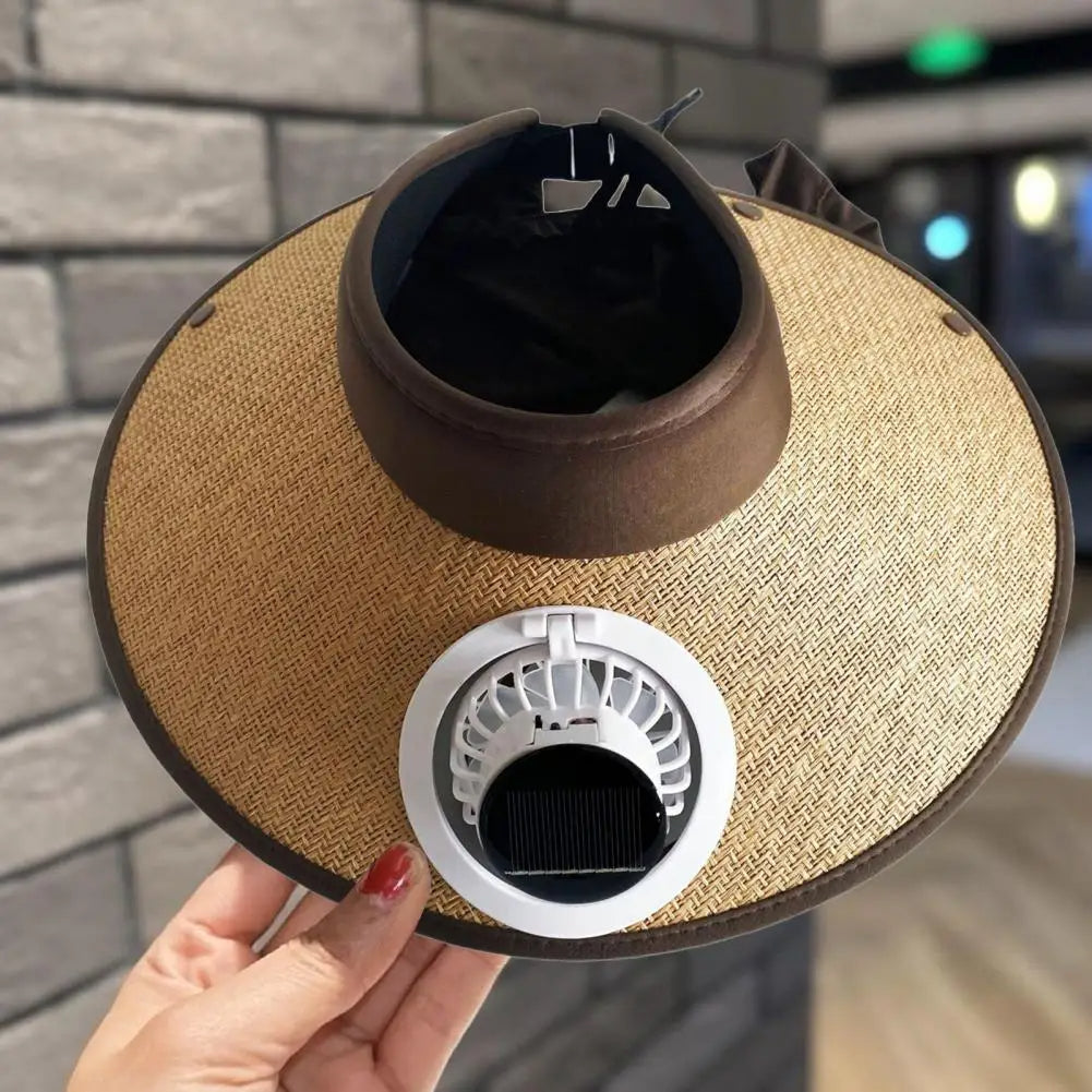 Wide Brim Sun Hat with Solar Powered Fan – Cooling UV Protection Outdoor Hat