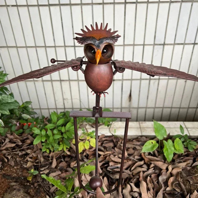 Metal Bird Garden Sculpture – Outdoor Patio Wind Spinner Art Decoration