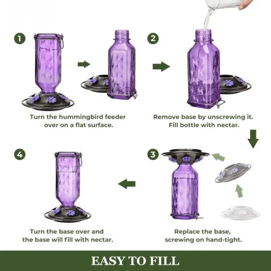 24oz Leak-Proof Glass Hummingbird Feeder – Outdoor Wild Bird Feeding Station