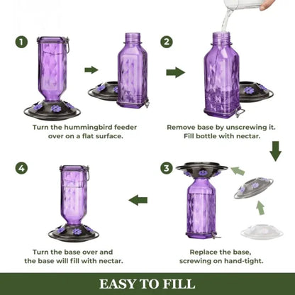 24oz Leak-Proof Glass Hummingbird Feeder – Outdoor Wild Bird Feeding Station
