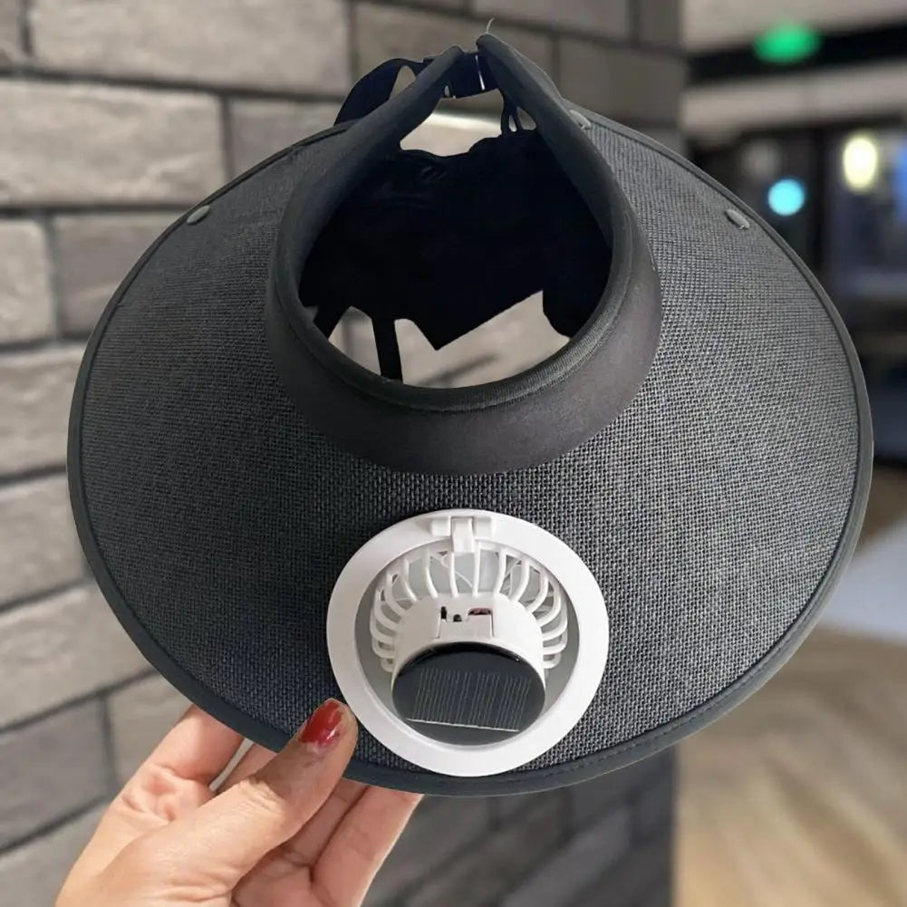 Wide Brim Sun Hat with Solar Powered Fan – Cooling UV Protection Outdoor Hat