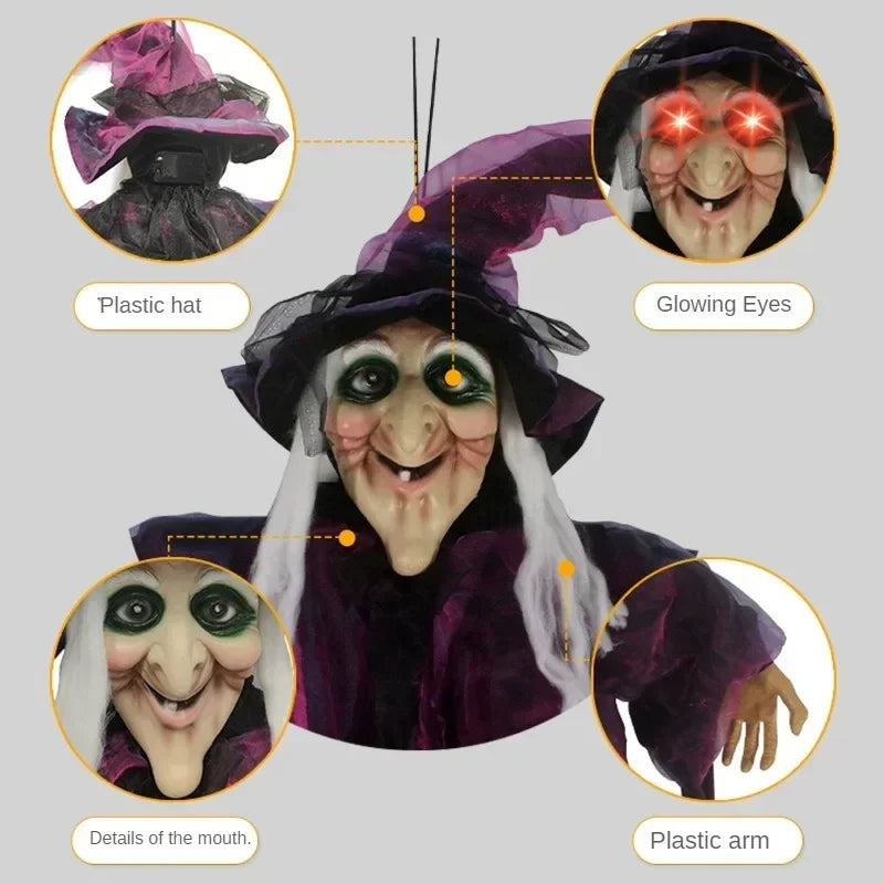 Animated Halloween Witch Decoration – Sound-Activated Glowing Eyes Indoor/Outdoor Decor