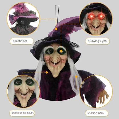Animated Halloween Witch Decoration – Sound-Activated Glowing Eyes Indoor/Outdoor Decor