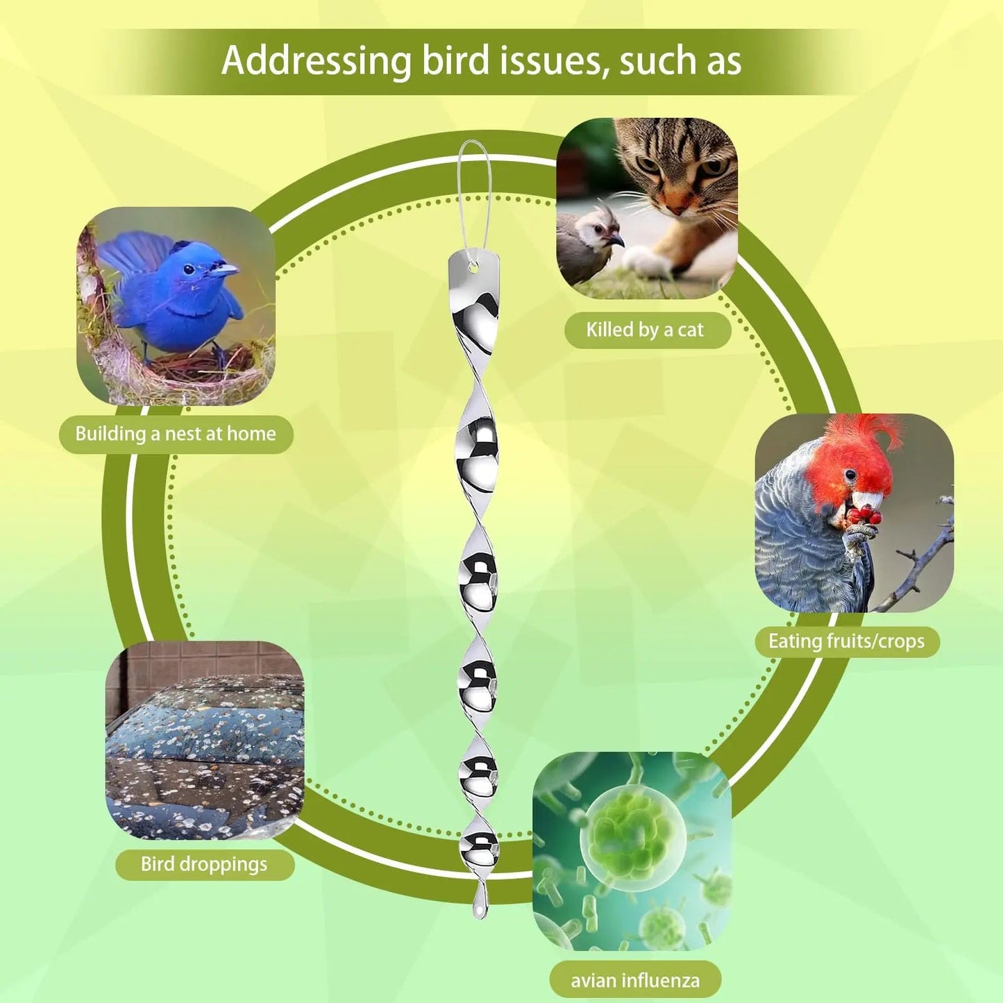 Reflective Bird Deterrent Spiral Rods – Garden Pest Scarer Wind Spinners
