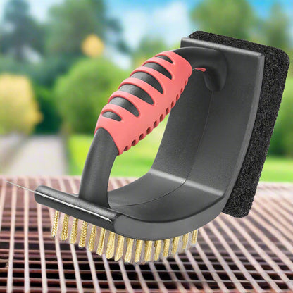 3-in-1 Brass Bristle BBQ Grill Brush with Scraper – Safe Professional Grill Cleaner