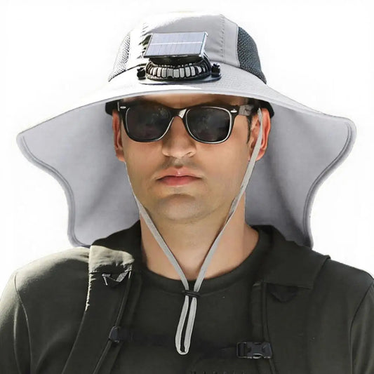 Solar Fan Hat with Wide Brim – UV Protection Cooling Outdoor Sun Hat