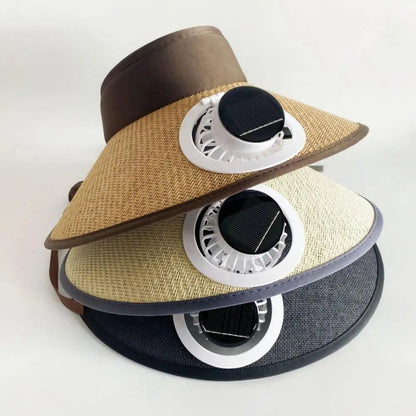 Wide Brim Sun Hat with Solar Powered Fan – Cooling UV Protection Outdoor Hat