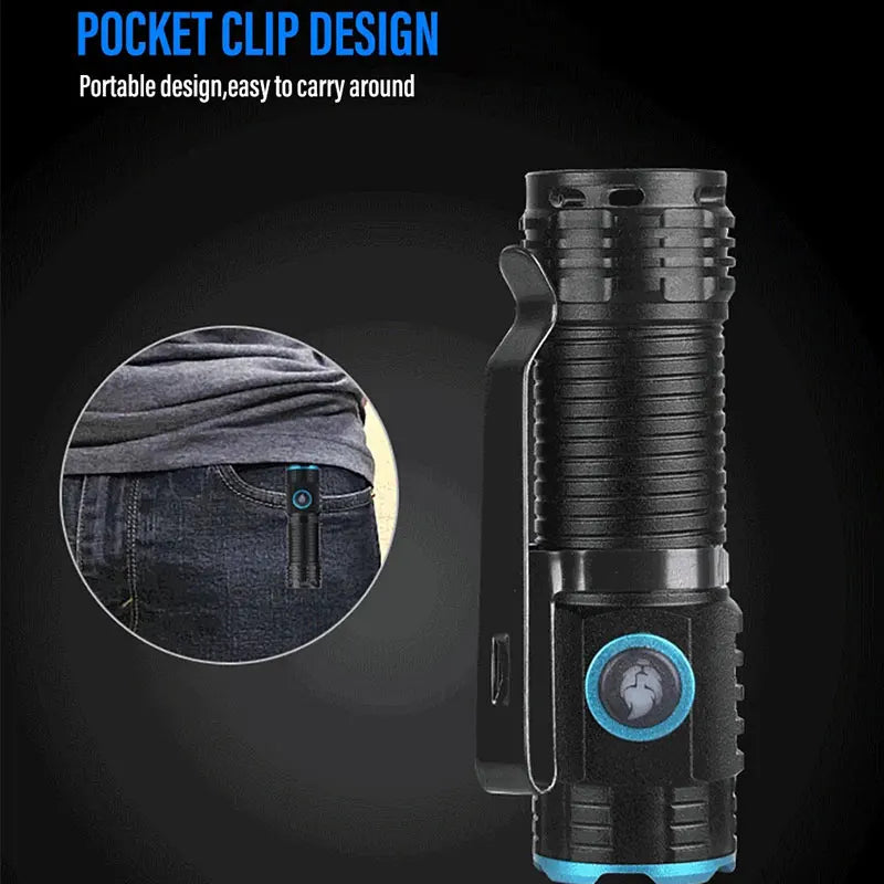 Compact Rechargeable LED Flashlight Torch – Portable Pocket-Size Bright Torch