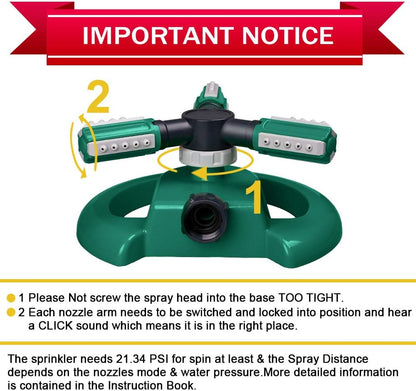 Garden Lawn Water Sprinkler – Adjustable Rotating Outdoor Irrigation Sprinkler
