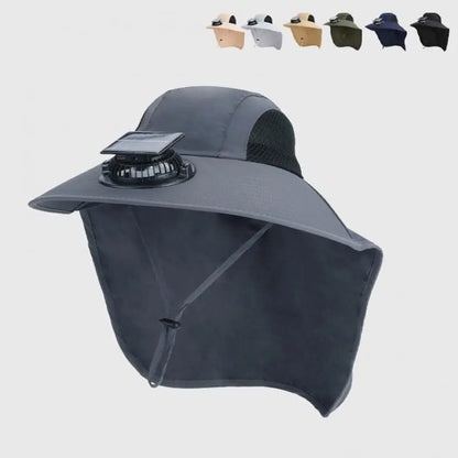 Solar Fan Hat with Wide Brim – UV Protection Cooling Outdoor Sun Hat