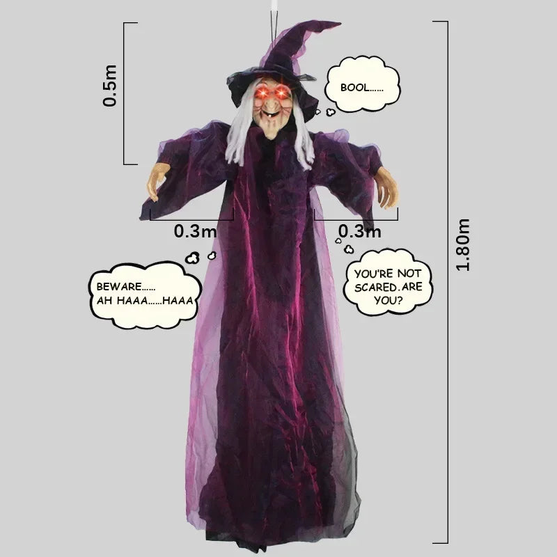 Animated Halloween Witch Decoration – Sound-Activated Glowing Eyes Indoor/Outdoor Decor