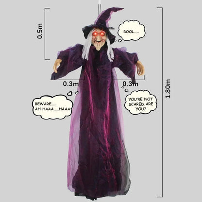 Animated Halloween Witch Decoration – Sound-Activated Glowing Eyes Indoor/Outdoor Decor