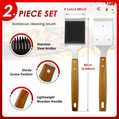 Long Handle BBQ Grill Brush with Scraper – Safe Bristle-Free Barbecue Cleaner
