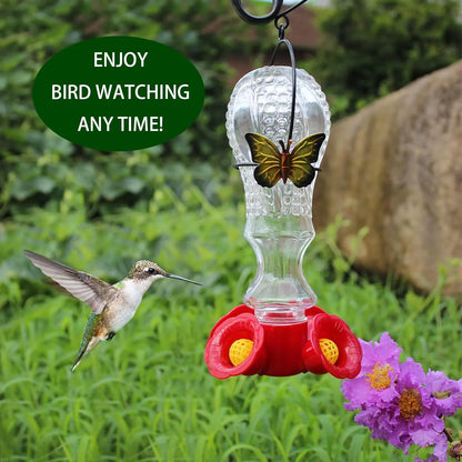 Glass Hummingbird Feeder with Ant Moat – Flower-Shaped Outdoor Bird Feeder